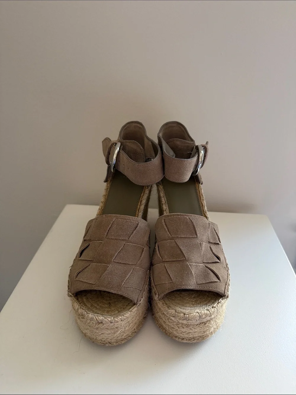Marc Fisher Taupe Suede Espadrille Platform Sandals